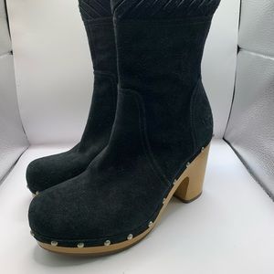 UGG Black Heeled Boots with Wooden Sole